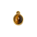 Detailed view of an oval tiger eye stone pendant with a polished gold finish metal base - Tiger Eye (Pendant 09)
