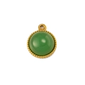 Detail of round green natural stone pendant with gold beaded bezel for DIY jewelry - Green Stone (Pendant 03)