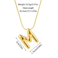 Detailed view of gold 3D bubble letter M pendant on a sleek snake chain with dimensions - Letter M Necklace