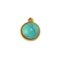 Macro shot of turquoise stone pendant with beaded gold frame and round top bail connector - Turquoise (Pendant 05)