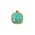 Vue macro d'un pendentif en turquoise carrée avec bordure dorée pour la création de bijoux DIY - Turquoise (Pendentif 10)