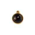 Macro view of round stainless steel pendant with black stone and beaded gold frame - Black Onyx (Pendant 04)