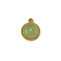 Close-up of green natural stone pendant with gold beaded bezel for DIY jewelry making - Aventurine (Pendant 06)