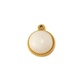 Detail of round gold pendant with white gemstone and milgrain decorative edges - White Jade (Pendant 07)