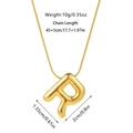 Macro view of gold bubble letter R pendant with size specifications and necklace chain - Letter R Necklace