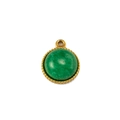 Macro detail of round gold-plated pendant with green natural stone inlay and beaded edge - Dark Green (Pendant 09)