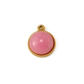 Detailed macro view of a round pink stone pendant with a gold beaded metal border - Rose Quartz (Pendant 10)