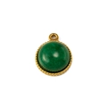 Detailed view of a green semi-precious stone pendant set in a golden metal bezel - Emerald Green (Pendant 11)