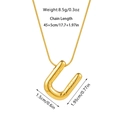 Detail showing dimensions of gold balloon letter U pendant on snake chain necklace - Letter U Necklace