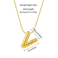 Detail view of gold bubble Letter V pendant necklace showing weight and chain length dimensions - Letter V Necklace
