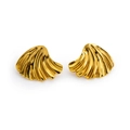 Elegante goldene Muschel-Ohrringe aus Edelstahl mit strukturierter Politur für Damen - Texturierte Jakobsmuschel Stil (0146)
