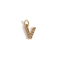 Macro detail van V-vormige gouden hanger met sprankelende zirkonia edelstenen - Letter V (JDB0321-V)