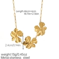 Detail view of golden paperclip chain necklace with three flowers and size specifications - Stainless Steel Three Flower Pendant Necklace (JDN253272)