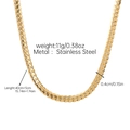 Detail view of 18k gold plated stainless steel Cuban link necklace with size specifications - Gold Flat Cuban Link Chain Necklace (JDN253311-4)
