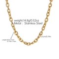 Detail of 18k gold plated stainless steel curb chain with size and weight specifications - Gold Tight Oval Link Chain Necklace (JDN253311-7)