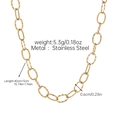 Detailed specs of gold stainless steel necklace with hammered oval links and lobster clasp - Gold Hammered Oval Link Necklace (JDN253311-10)