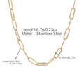Detailed size specifications of 18k gold plated stainless steel paperclip chain necklace - Gold Paperclip Style Necklace (JDN253311-15)