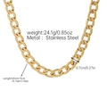 Polished 18k gold stainless steel curb chain necklace showing weight and dimension details - Gold Wide Flat Cuban Chain Necklace (JDN253311-18)