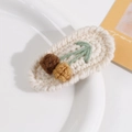 Handmade crochet cherry hair clip with yellow yarn berries on beige oval base - Cream Base Cherry Design (No. 2, 1 Pc)