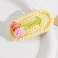 Handmade crochet hair clip with yellow knitted base and colorful floral tulip patterns - Light Yellow Base Orange-Pink Flower Shape (No. 3, 1 PC)