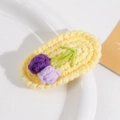 Handmade crochet oval hair clip in bright yellow with purple flower knit patterns - Bright Yellow Base Purple Tulip Design (Size 5, 1pc)