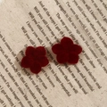 Detail of dark red velvet flower resin charms for jewelry DIY on vintage fabric background - Five-Petal Flower (5号款一个)