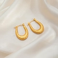 Elegant gold U-shaped twisted hoop earrings with textured spiral finish and post closure - Diagonal Water Drop Earrings 0179