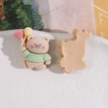Cute brown flocked bear DIY charm with green shirt and balloons for jewelry - Green