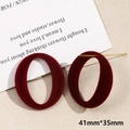 Close-up of vintage burgundy flocked oval earrings with gold metal posts and matte texture - Round No. 1 (9# Round No. 1 - 1 Piece)