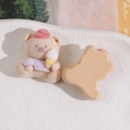 DIY flocked teddy bear resin patch in light coffee brown for hair clip accessories - Purple