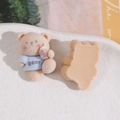 Flocked brown bear resin charm with blue shirt and flat back for DIY hair clips - Blue
