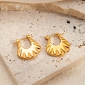 Golden titanium steel hoop earrings with textured scallop wave design for women - Serrated Hoop Earrings 0238