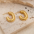 Polished gold-plated C-shaped hoop earrings with a textured hammered finish for women - Concave C-Shape Earrings 0240
