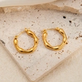 Chic twisted golden stainless steel hoop earrings with elegant irregular wave design - Irregular Round Earrings 0241