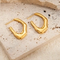 Modern gold-plated irregular U-shape earrings with textured metallic finish on stone surface - Irregular C-Shape Earrings 0243