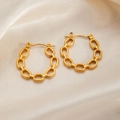 Polished gold-plated stainless steel hoop earrings with elegant chain link texture - Chain Texture Style (3) / Gold