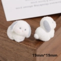 Macro view of 19mm white flocked rabbit DIY accessories with grey ears and soft texture - Flocked Half Hole Accessory / White Long-Eared Dog