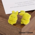 Detailed macro view of yellow flocked rabbit charms showing soft texture and 22mm size - Flocked Half Hole Accessory / Olive Dudu Rabbit