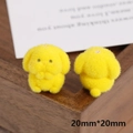 Macro detail of 20mm yellow flocked rabbit charm showing front, back and soft texture - Flocked Half Hole Accessory / Yellow Dudu Rabbit