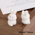 Detail of 28mm white flocked bunny charms for DIY jewelry with soft velvet texture - Flocked Half Hole Accessory / White Long-eared Rabbit