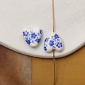 Macro shot of heart-shaped ceramic beads with blue flower patterns for DIY jewelry - Blue & White Floral Pattern Style (Pattern 20) / 1 Piece