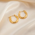 Luxurious gold twisted hoop earrings with textured triangular pattern on champagne satin - Diamond Face Round Earrings 0255