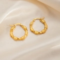 Golden bamboo texture hoop earrings in titanium steel with a hinged snap back closure - Bamboo Texture Style (1) / Gold
