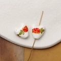 Close-up of heart-shaped ceramic beads with hand-painted red rose and green leaf patterns - Red Rose with Green Leaves Style (Pattern 13) / 1 Piece