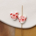 Detail of heart-shaped white ceramic beads with red plum blossom pattern for DIY jewelry - Chinese Style Red Plum Blossom Style (Pattern 12) / 1 Piece