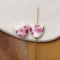 Detail of heart-shaped ceramic beads with pink floral patterns for DIY jewelry making - Vintage Pink Plum Blossom Style (Pattern 11) / 1 Piece