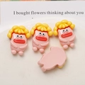 Detail view of 4 cute pink resin mushroom head charms with yellow hair for DIY crafts - Pink (27mm*21mm)