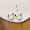 Macro detail of hand-painted heart ceramic beads with lotus flower patterns and gold trim - Iridescent Lotus Pattern Style (Pattern 6) / 1 Piece