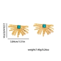 Goldfarbene unregelmäßige Radial-Ohrringe mit quadratischem grünem Edelstein-Akzent - Grüner Zirkon Sonne Stil (1076)