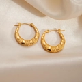 Vintage style gold-plated hoop earrings with embossed cross star floral patterns - Embossed Round Earrings 0264